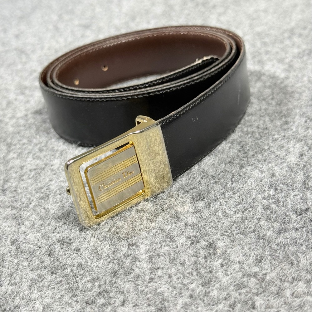 Christian Dior Vintage Reversible Leather Belt Womens Black Brown